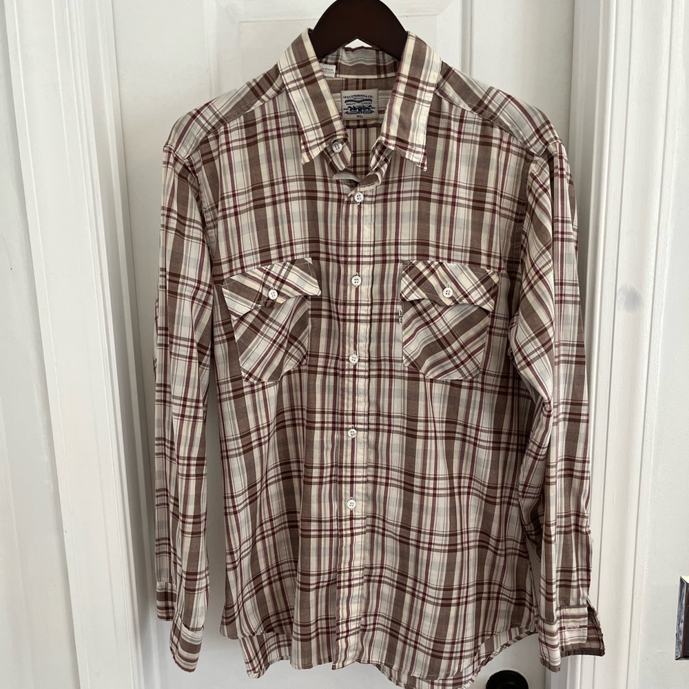 Vintage 70’s/80’s Levi’s Plaid Button Down Made in USA Sz XL